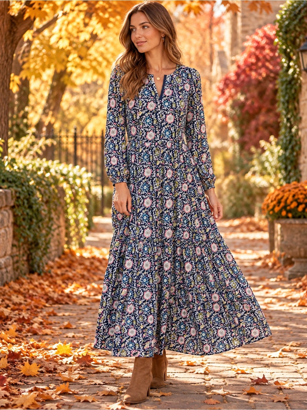 Boden NWT Floral Tiered Maxi Dress Pockets Size 8
